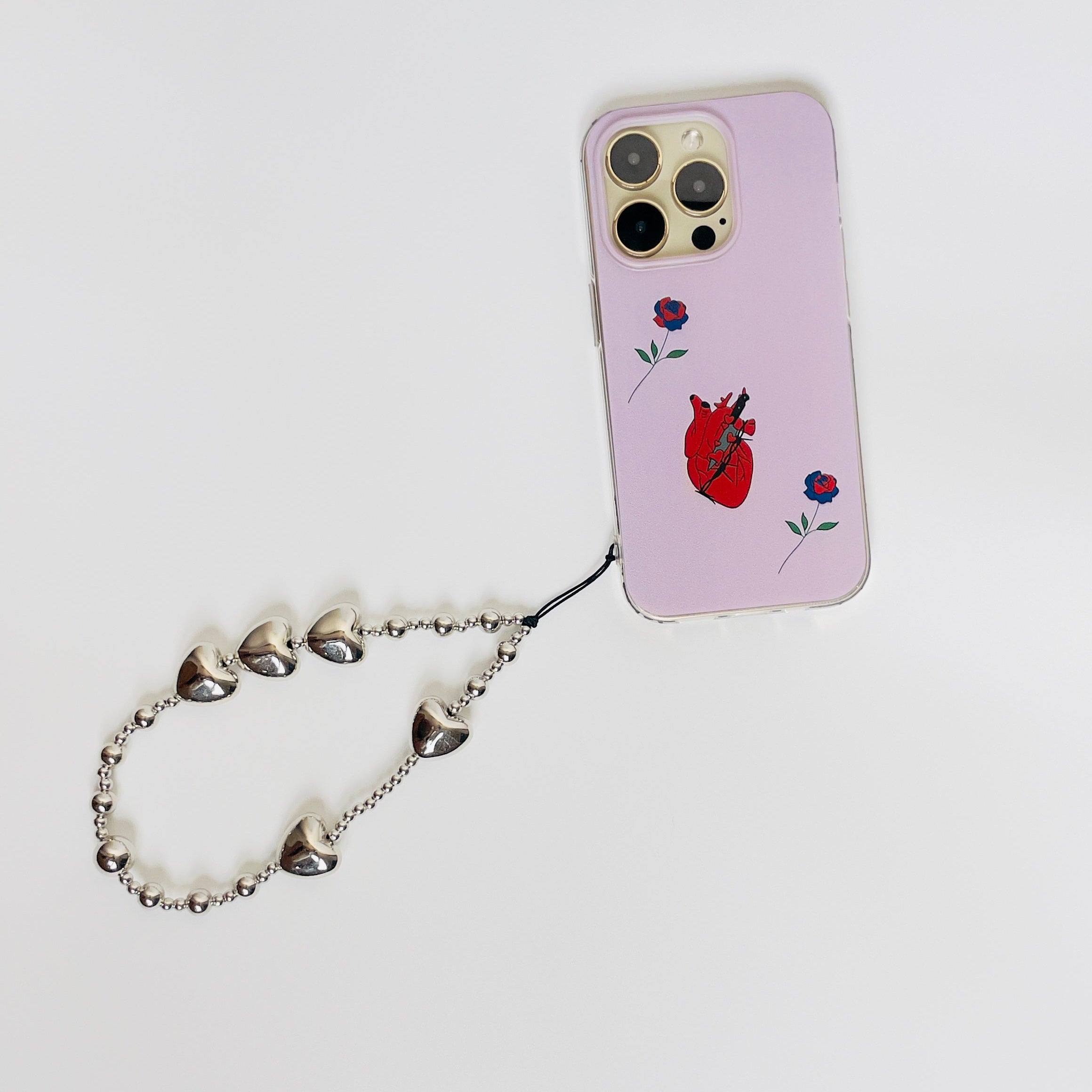 Silver Chrome Heart Phone Charm
