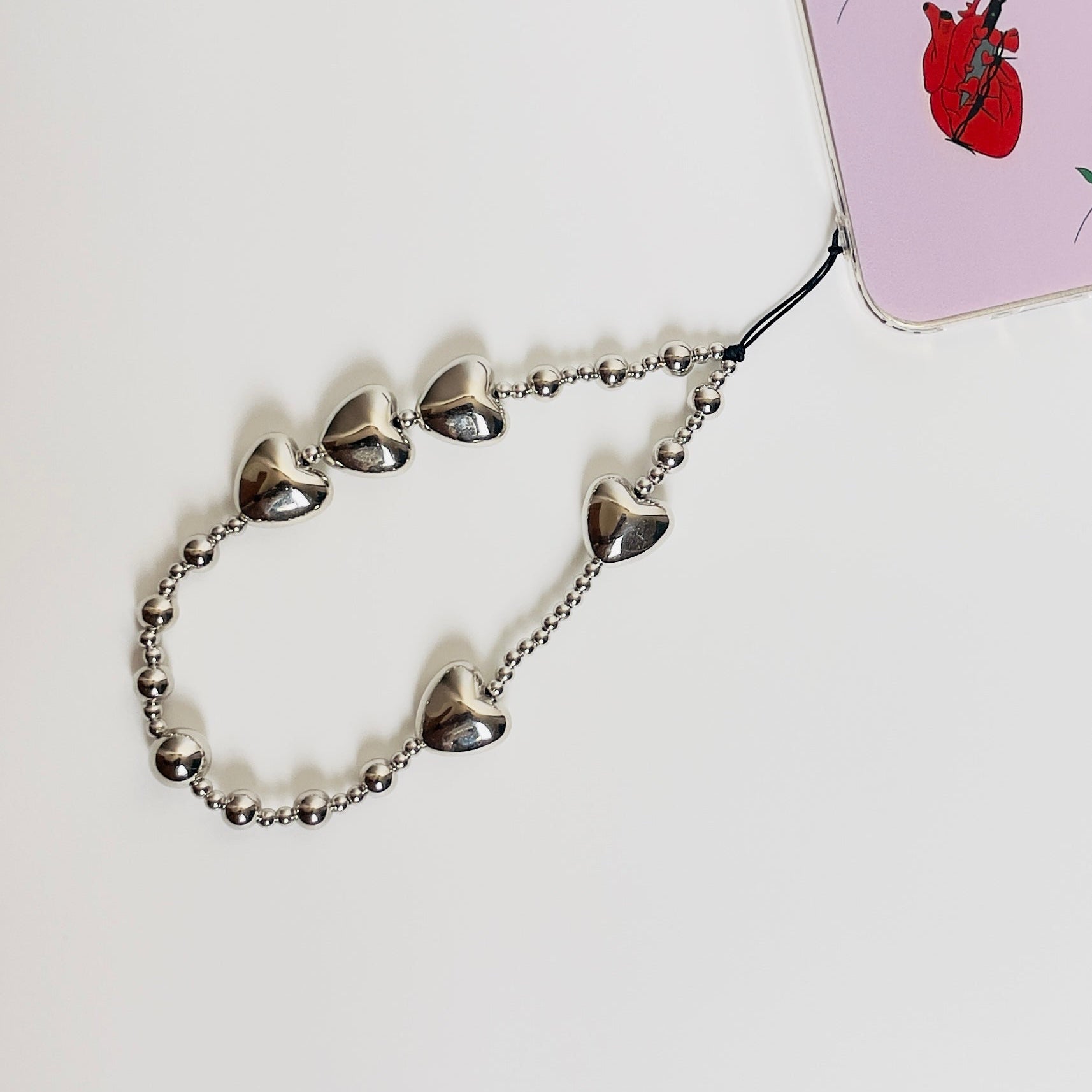 Silver Chrome Heart Phone Charm